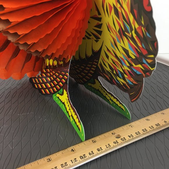 Vtg Beistle Co Paper Turkey 13 inch w Unbranded Paper Pumpkins Neon Orange READ - Picture 6 of 10
